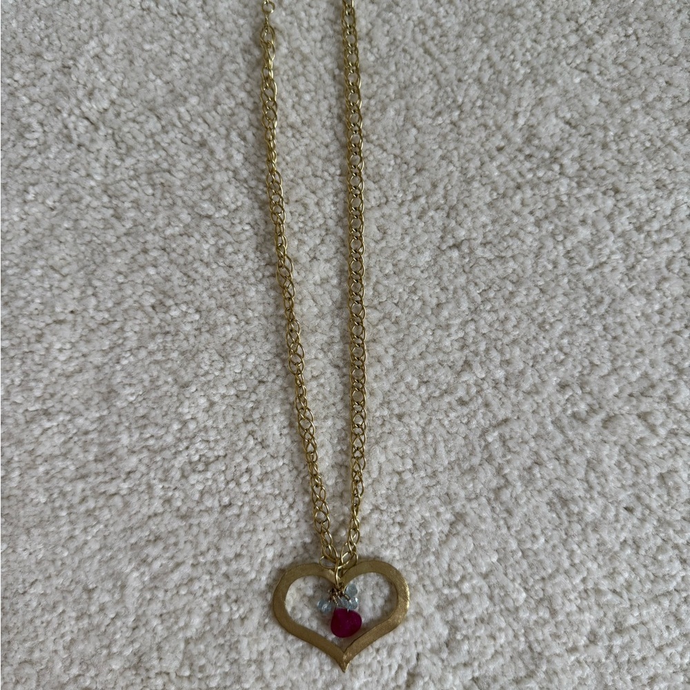 Heart Pendant Necklace – Gold Chain with Gemstone Charms